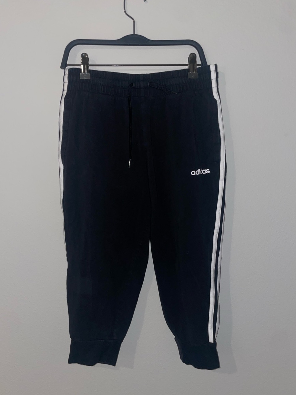 Adidas Black Track Cropped Pants with White Side Stripes- SZ Small